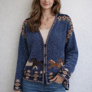 VTG Coldwater Creek Icelandic Design Cardigan Fair Isle Nordic